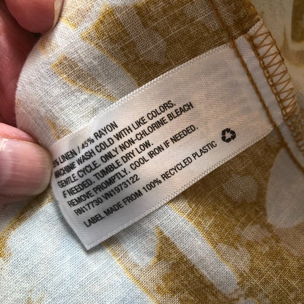 Ava & Viv Floral Linen Blend Buttercup Yellow & White Tie Waist Blouse Womens 3X - Picture 3 of 7